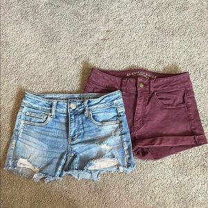 American Eagle Outfitters Women's Denim and Burgundy Shorts Set, size 2